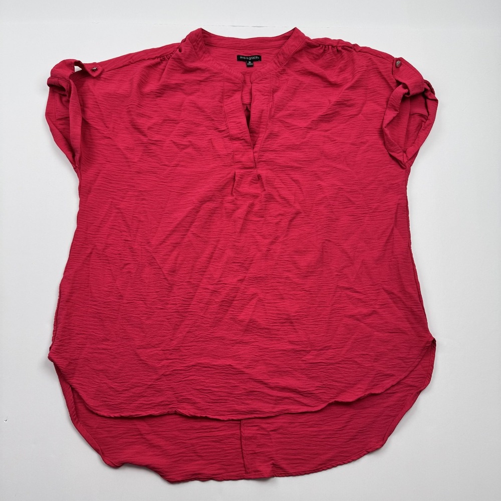 Ava & Grace Pink Crinkle Blouse Womens XL Short Sleeve Button Tab Top Tunic